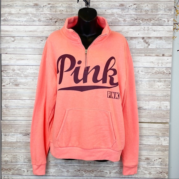 PINK Victoria's Secret Tops - PINK VICTORIA’S SECRET Coral Orange Collar Neck Zip Pullover Sweatshirt